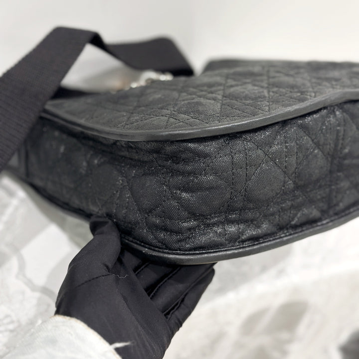 Dior black cannage quilt canves cross body bag