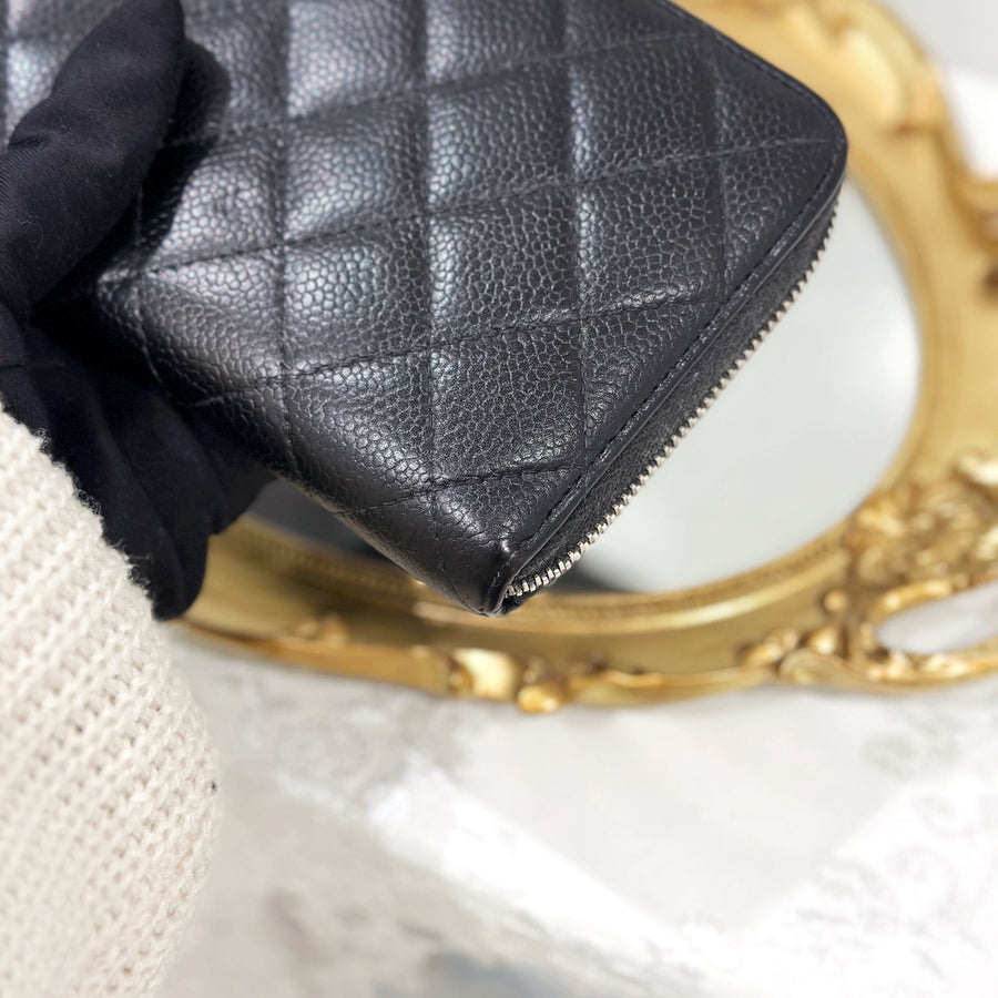 Chanel caviar long wallet black/silver