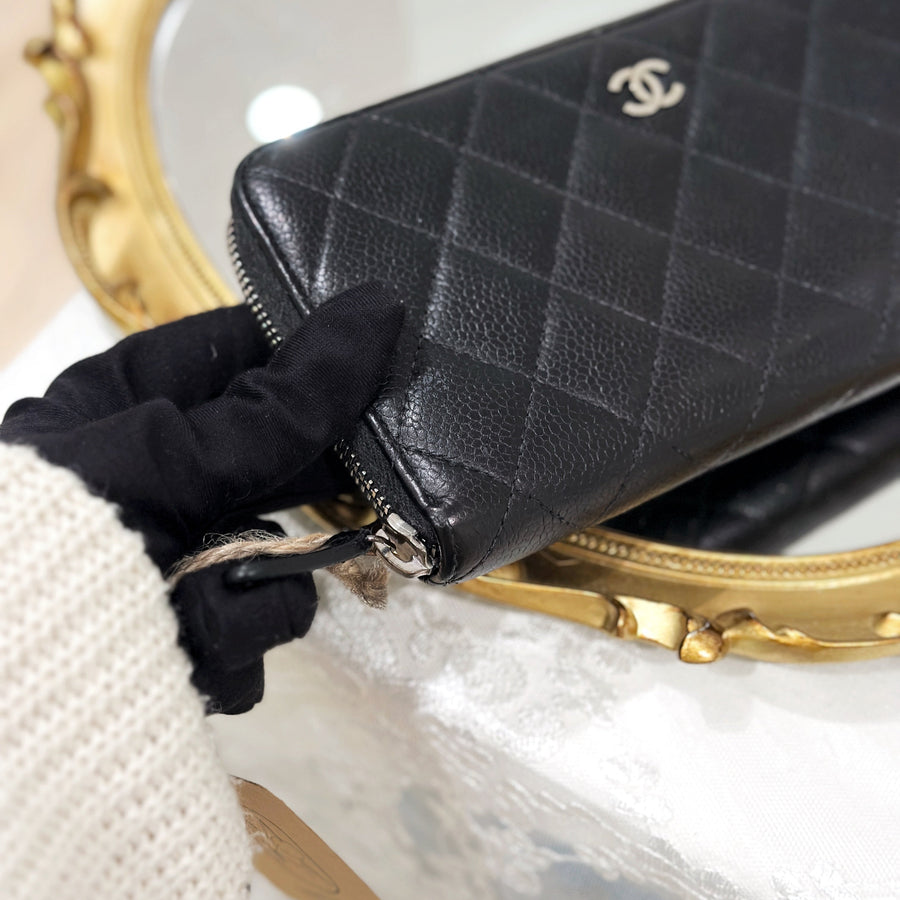 Chanel caviar long wallet black/silver