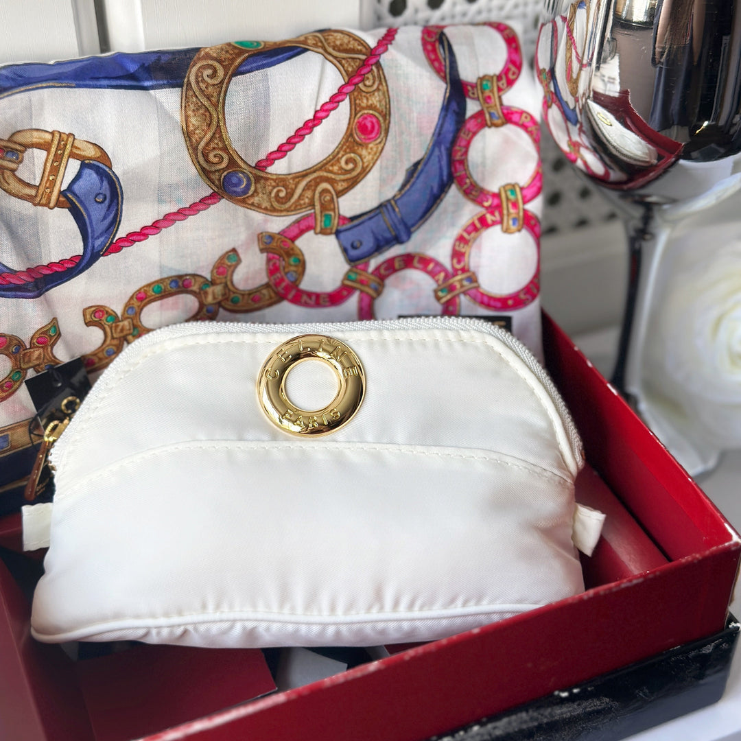 CELINE Ring Logos Mini Cosmetic Pouch + Scarf Set