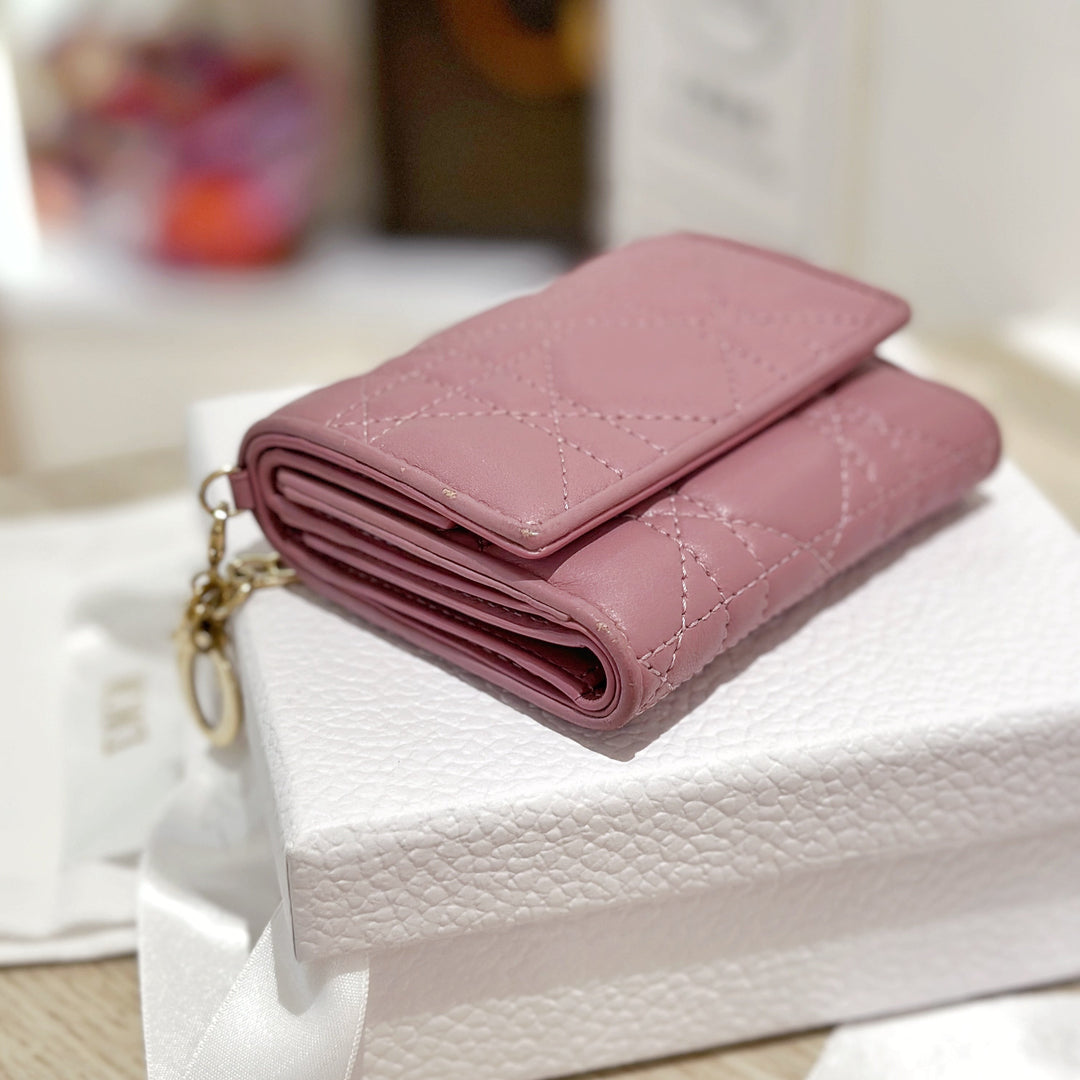 Christian Dior LADY DIOR Lambskin Folding Wallet Small Wallet