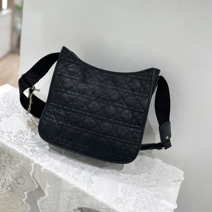 Dior black cannage quilt canves cross body bag