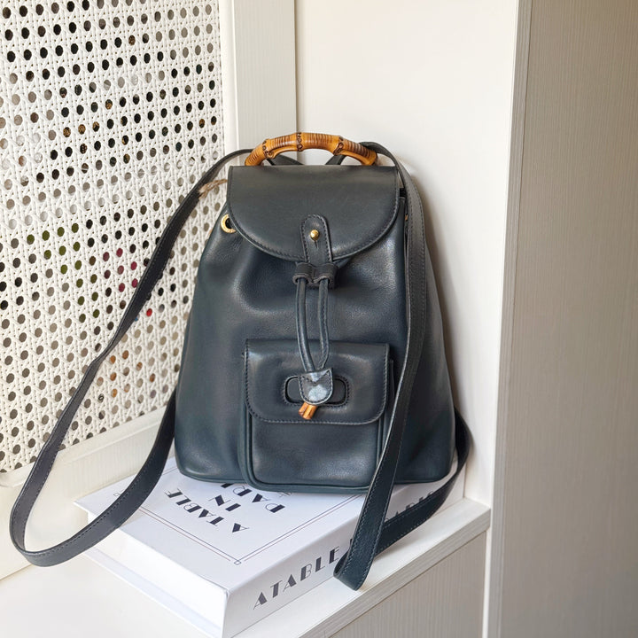 Gucci vintage bamboo backpack（dark green）