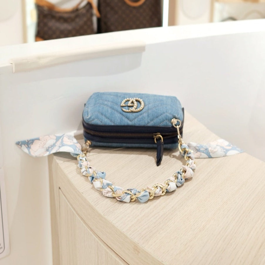 Gucci vintage pearl denim clutch bag+chain
