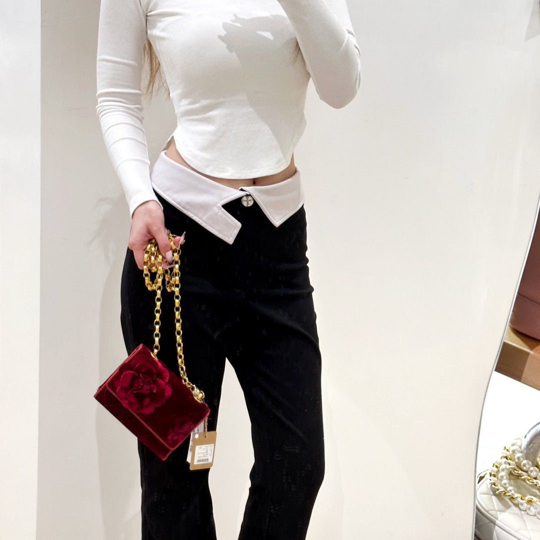 Chanel vintage velvet camellia  mini flap bag