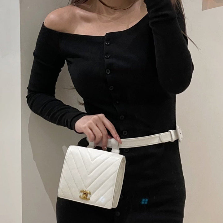 Chanel vintage v shape cowhide belt bag