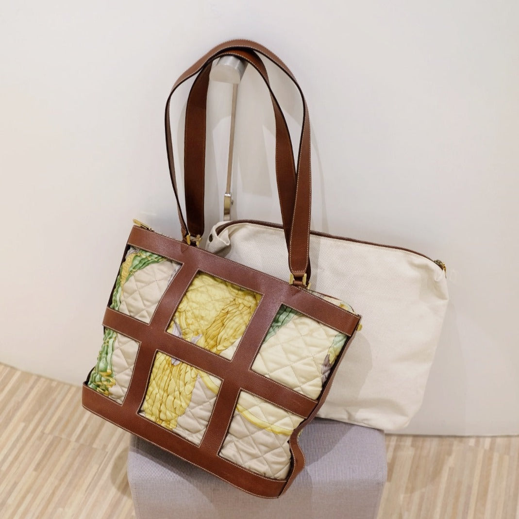 Ferragamo leather trimmed quilted tote