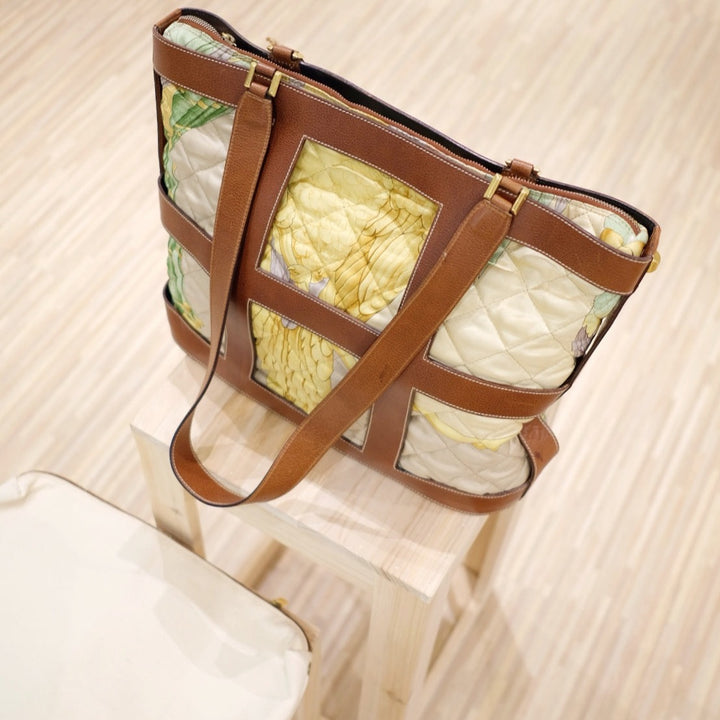Ferragamo leather trimmed quilted tote