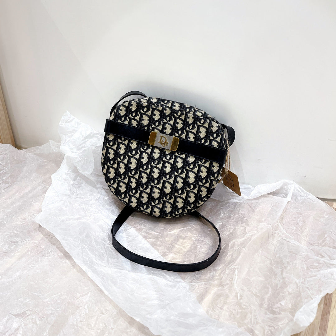 Dior navy monogram round shoulder bag