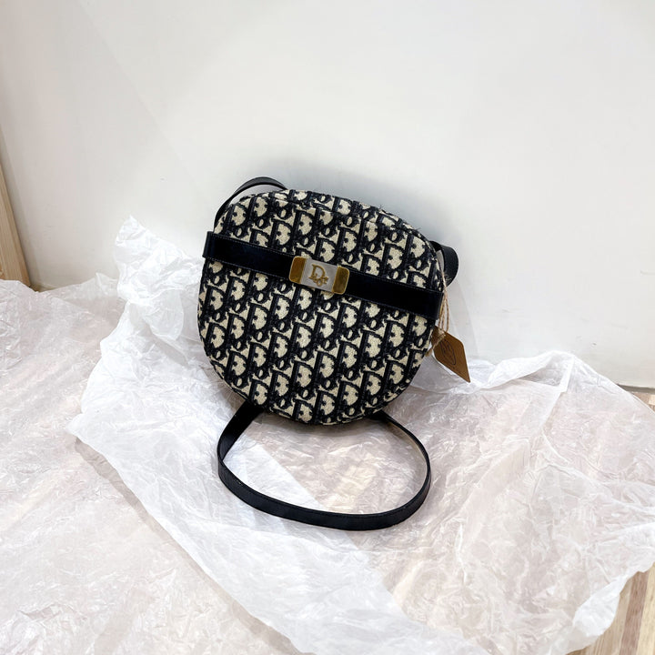 Dior navy monogram round shoulder bag