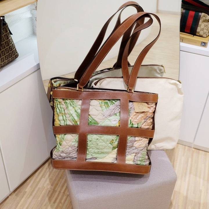 Ferragamo leather trimmed quilted tote