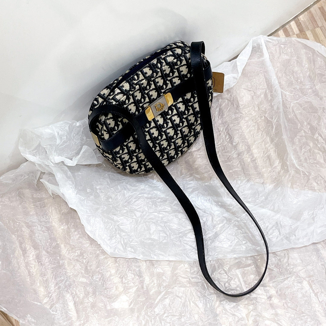 Dior navy monogram round shoulder bag