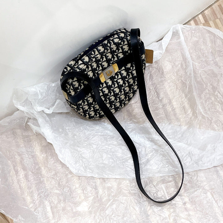 Dior navy monogram round shoulder bag