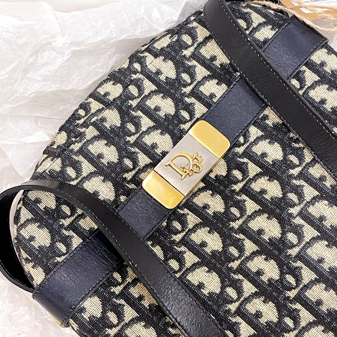 Dior navy monogram round shoulder bag