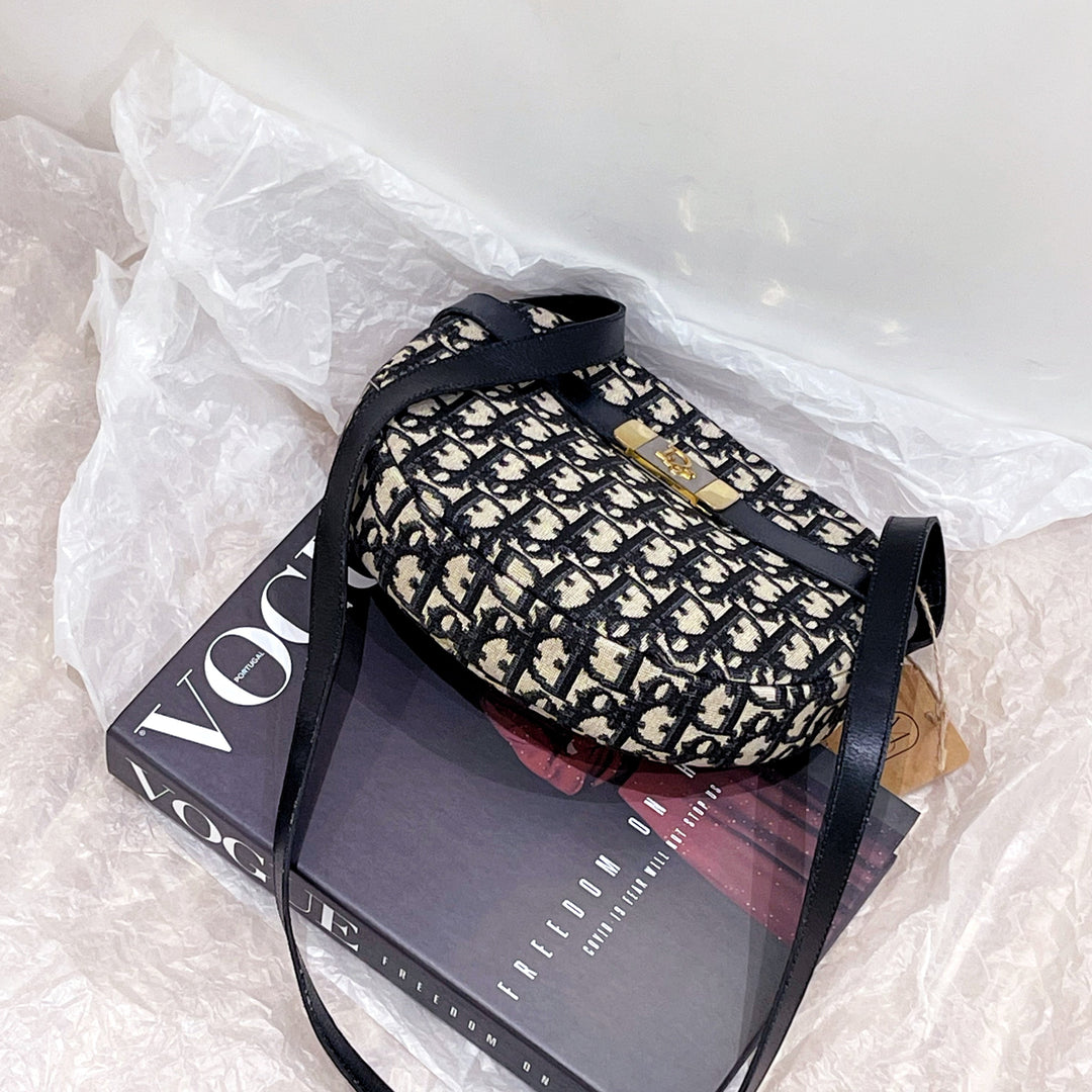 Dior navy monogram round shoulder bag