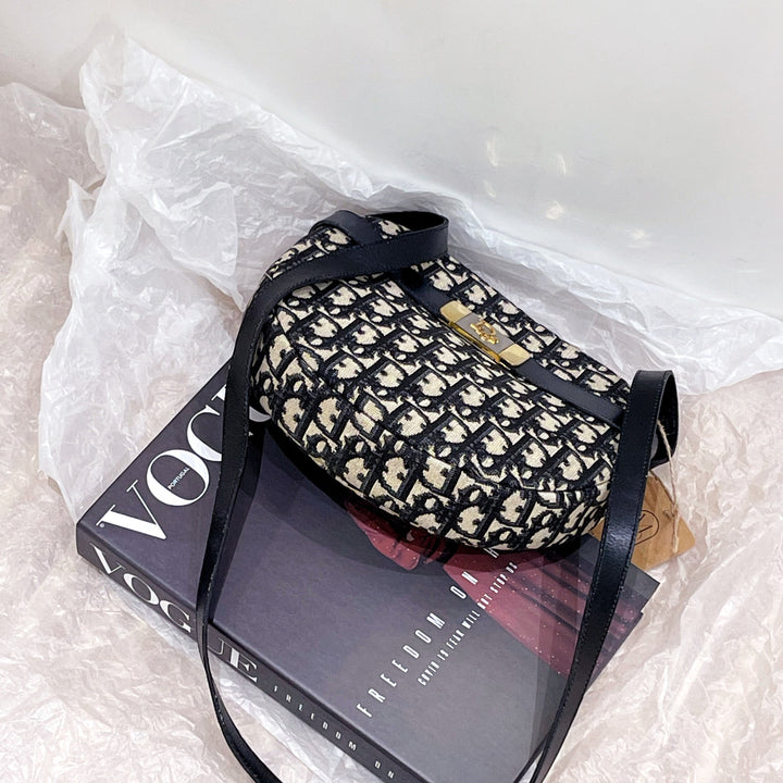 Dior navy monogram round shoulder bag