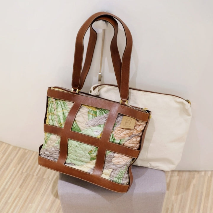 Ferragamo leather trimmed quilted tote