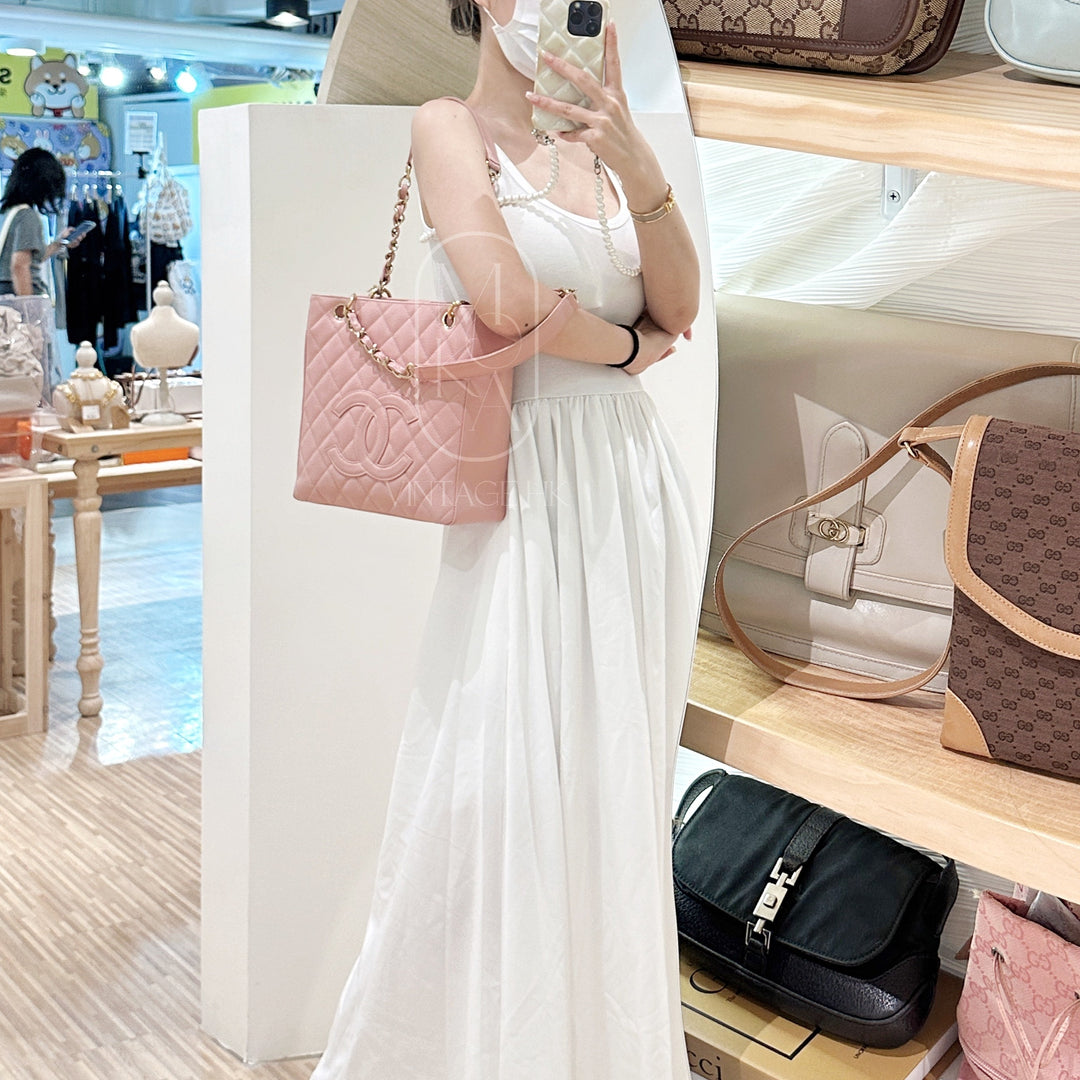 Chanel vintage petite shopping leather tote