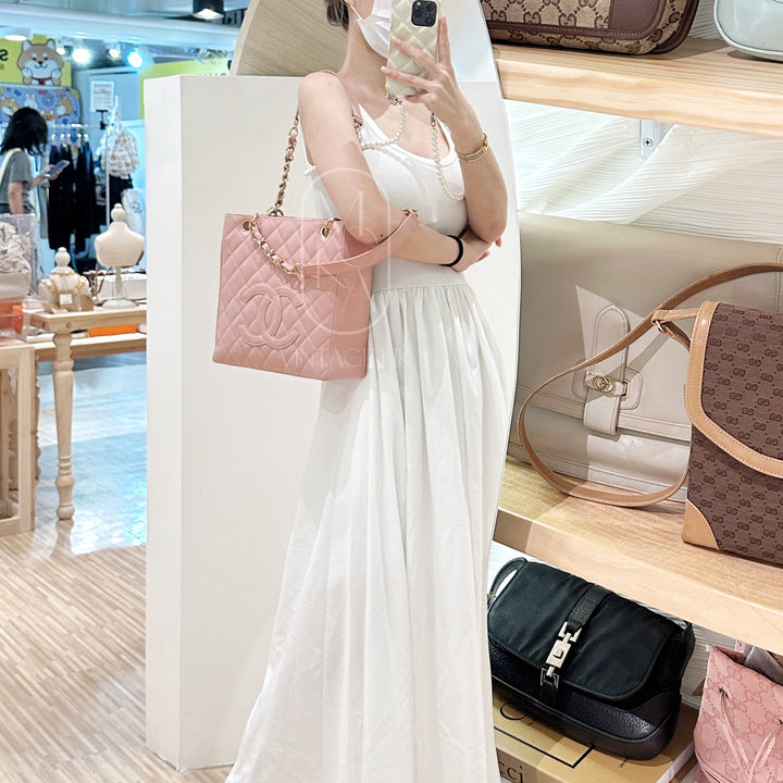 Chanel vintage petite shopping leather tote