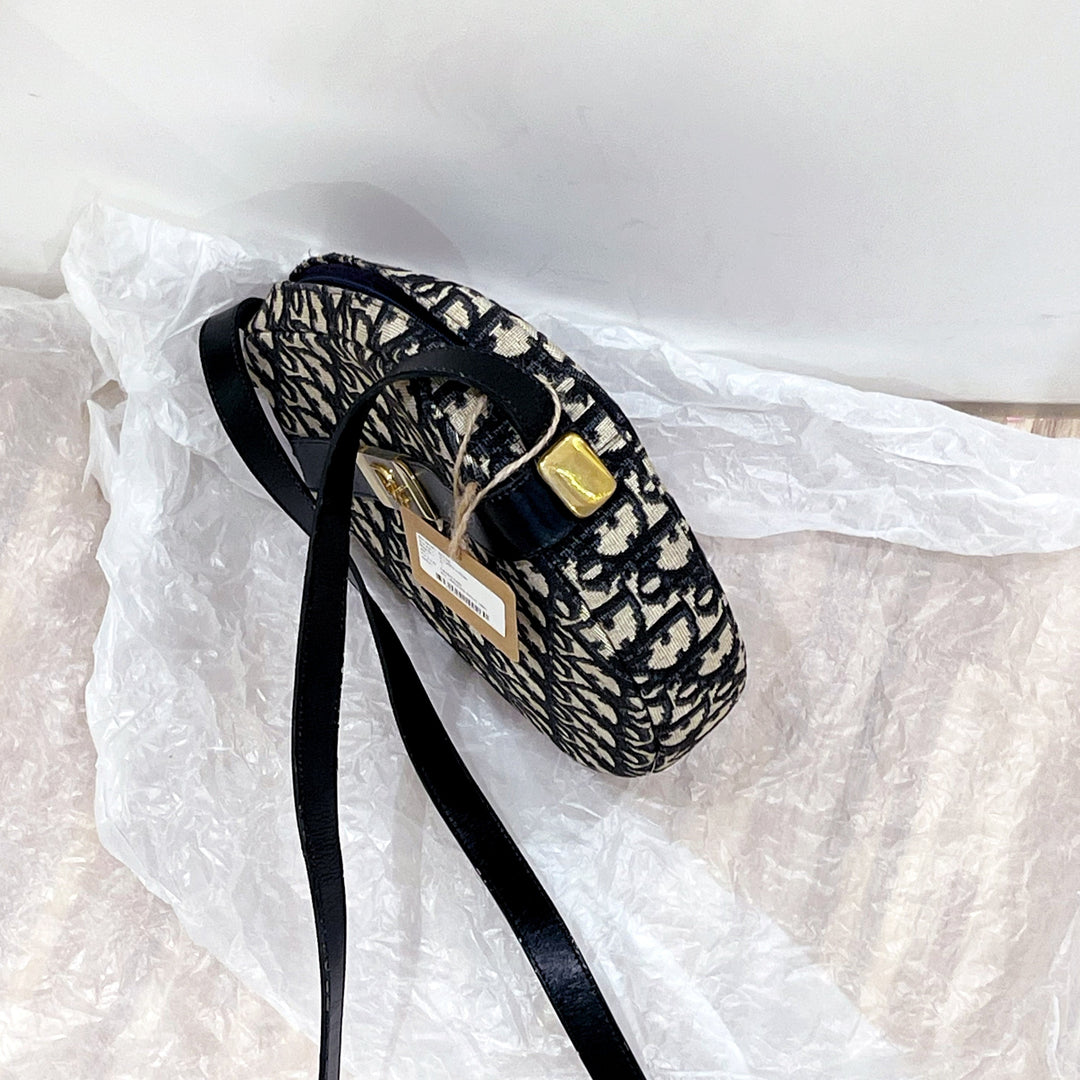 Dior navy monogram round shoulder bag