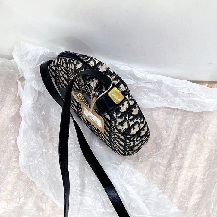 Dior navy monogram round shoulder bag