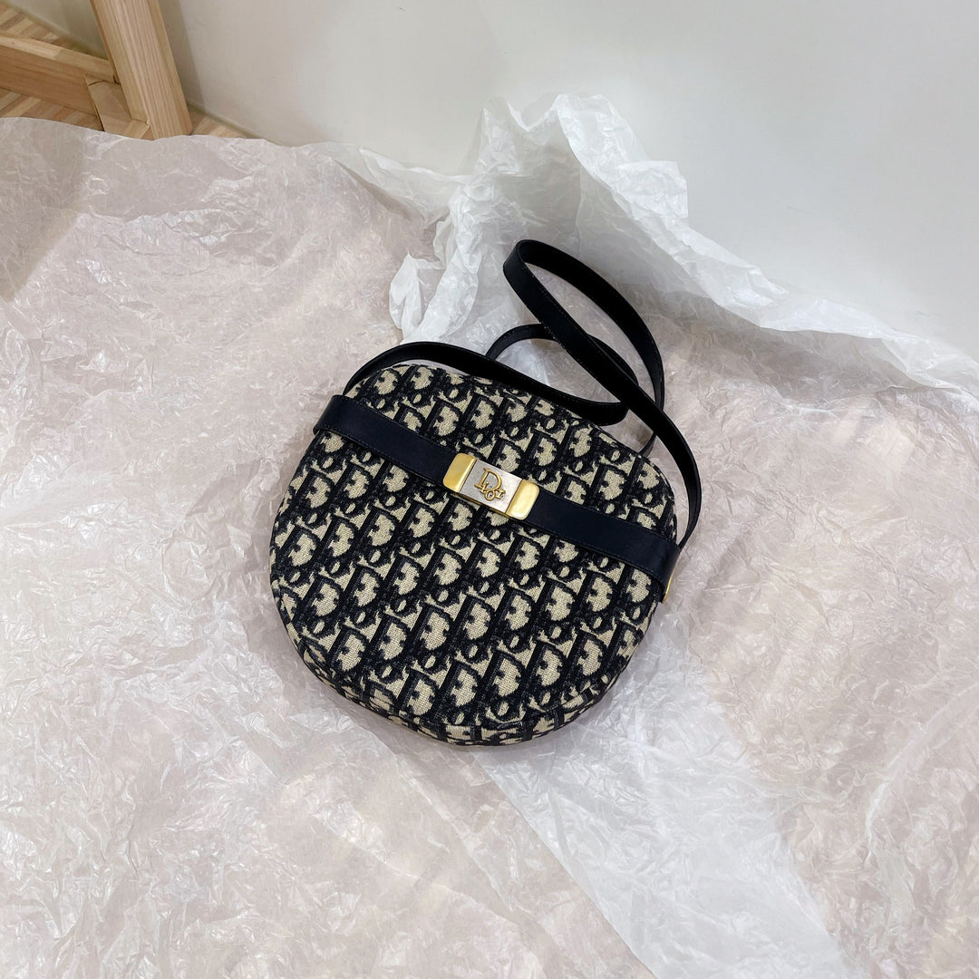 Dior navy monogram round shoulder bag