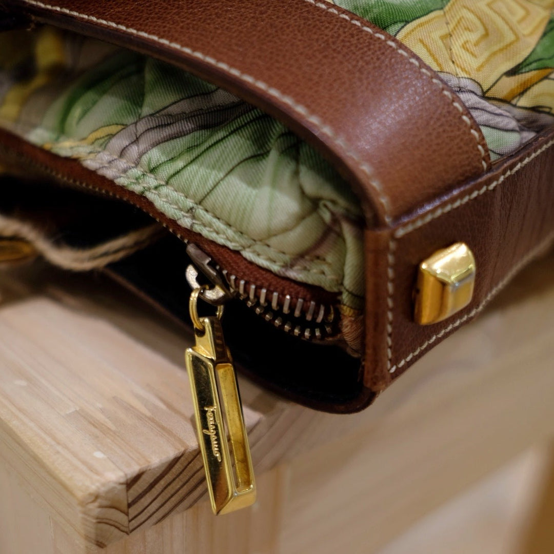Ferragamo leather trimmed quilted tote