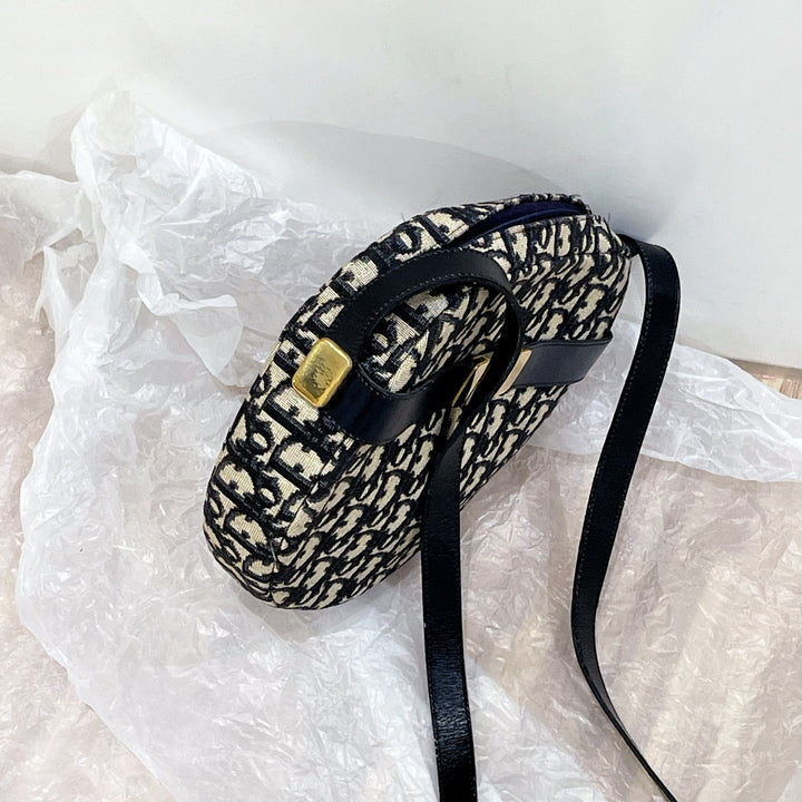 Dior navy monogram round shoulder bag