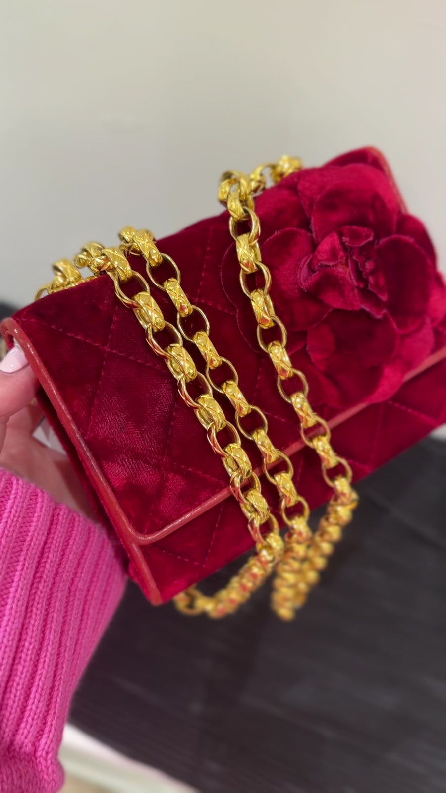 Chanel vintage velvet camellia  mini flap bag