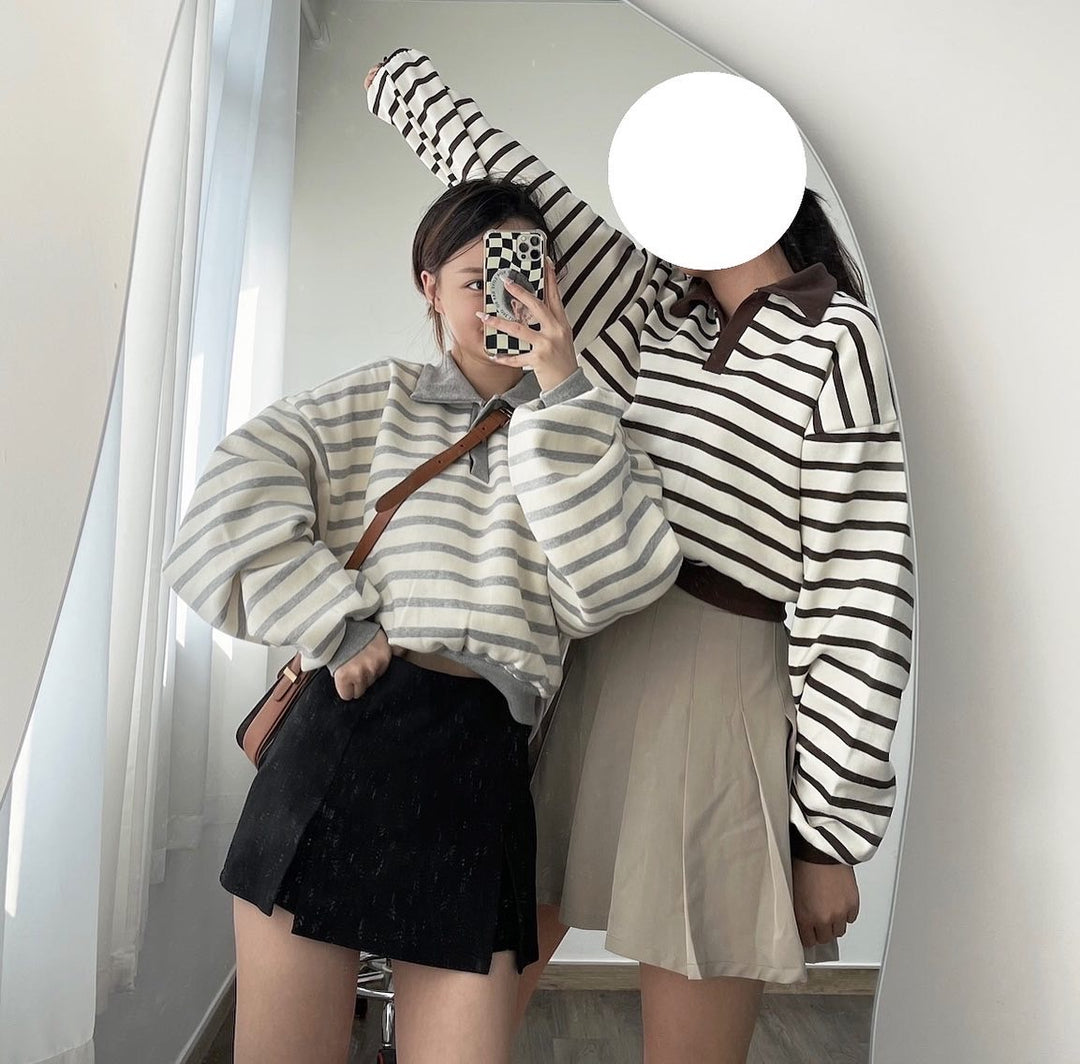 V領橫間衛衣 ／兩色入／Free size