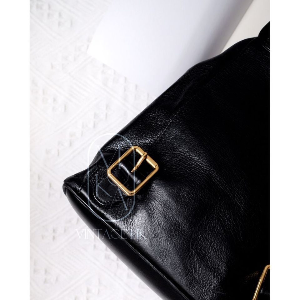 Gucci black vintage mini leather bamboo backpack
