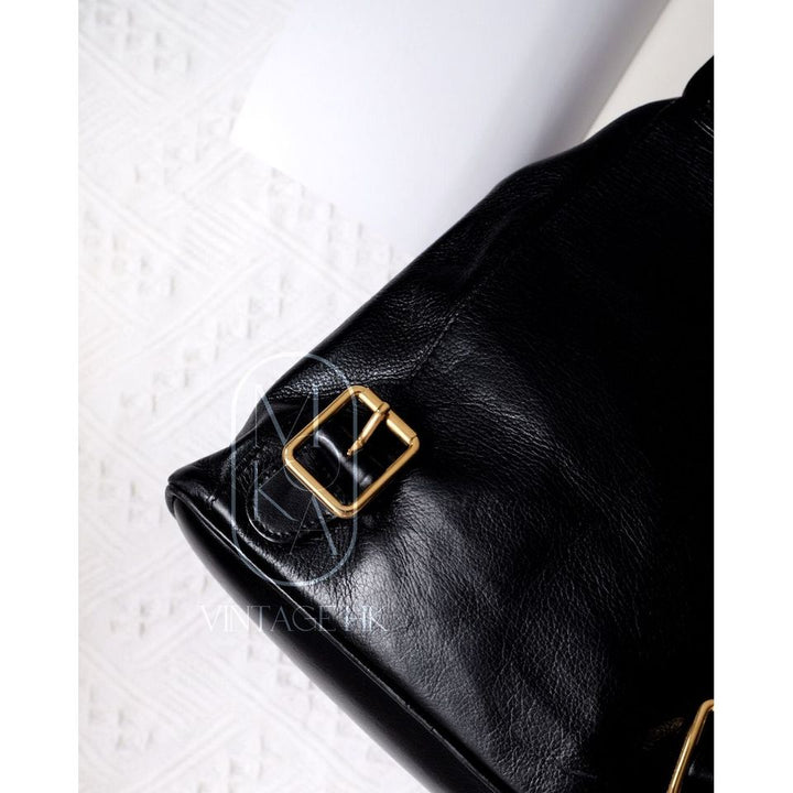 Gucci black vintage mini leather bamboo backpack