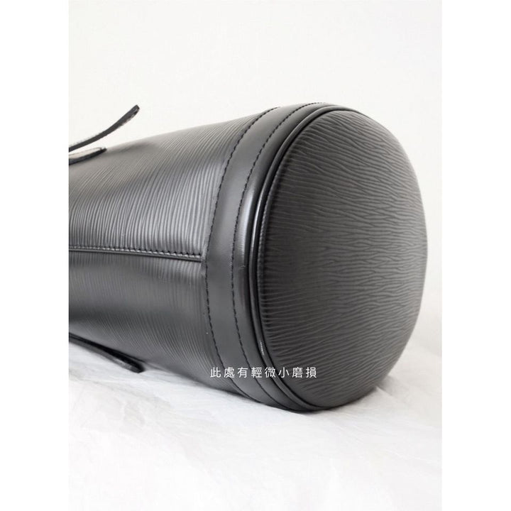 Louis Vuitton black epi leather petit bucket with pouch