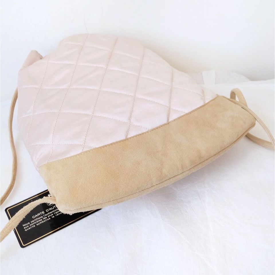Chanel vintage pink silk drawstring backpack