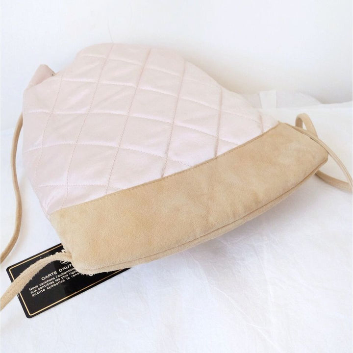 Chanel vintage pink silk drawstring backpack