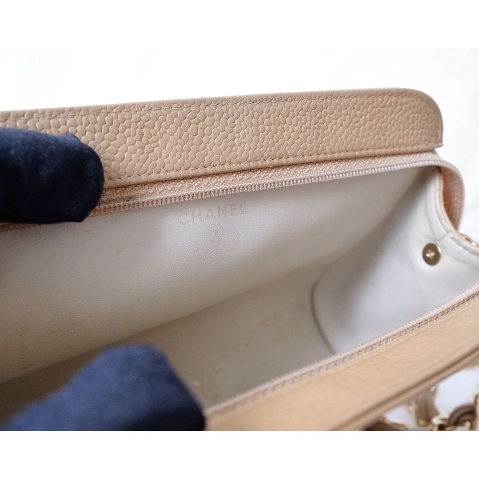 Chanel vintage mini caviar pouch +chain