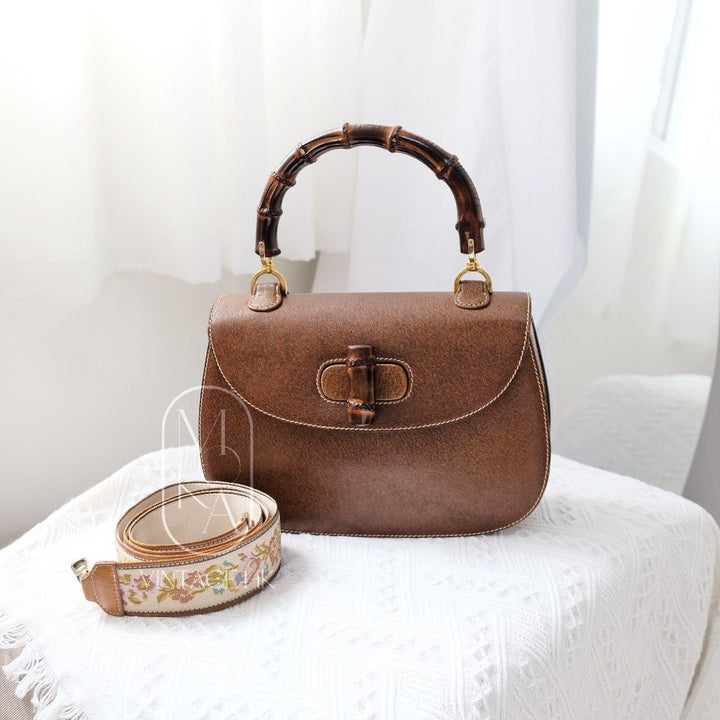 Gucci bamboo top handle leather handbag
