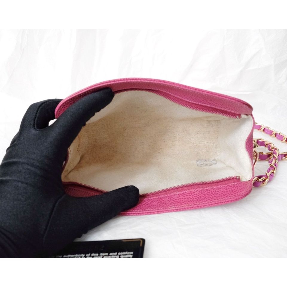 Chanel vintage mini caviar pouch +chain
