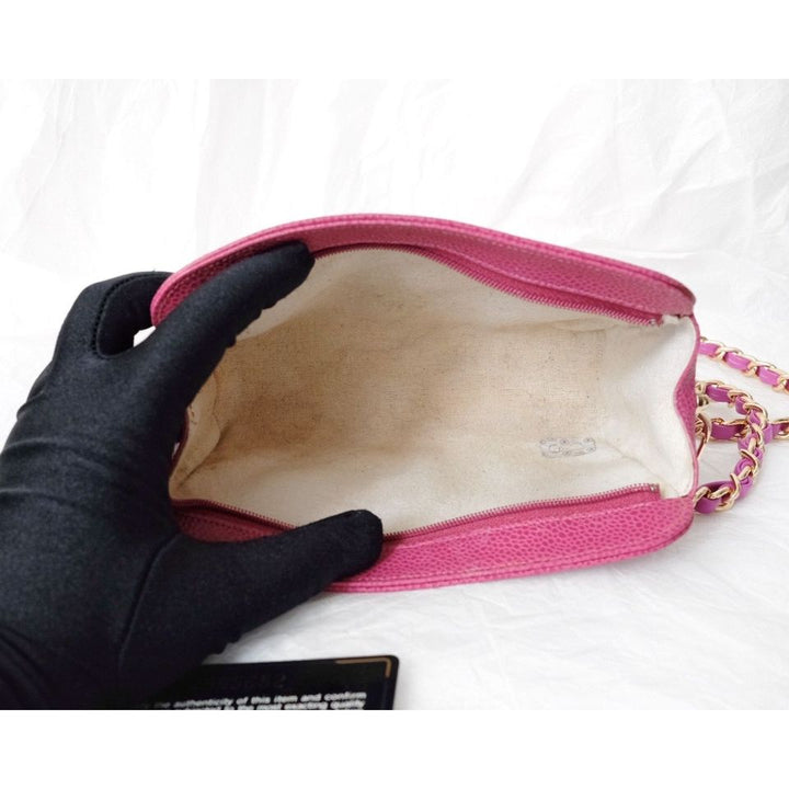 Chanel vintage mini caviar pouch +chain