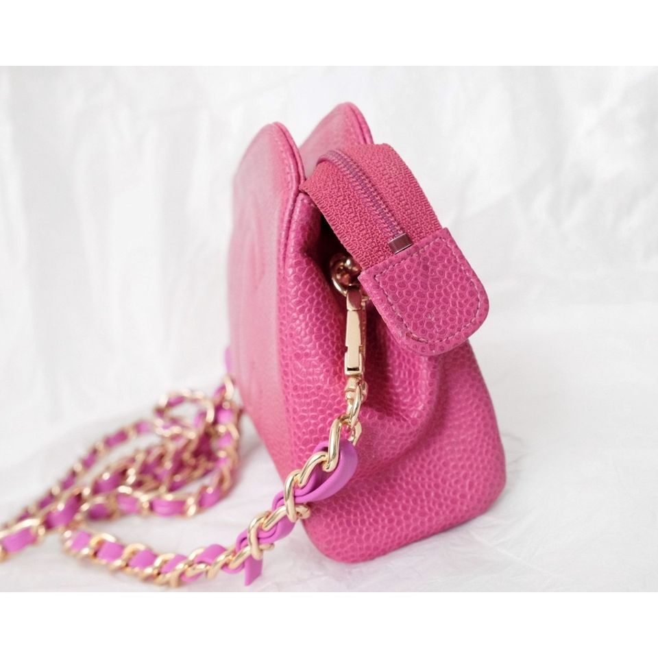 Chanel vintage mini caviar pouch +chain