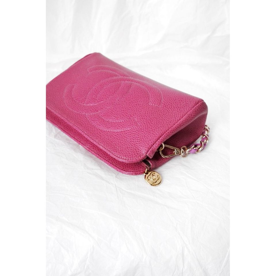 Chanel vintage mini caviar pouch +chain