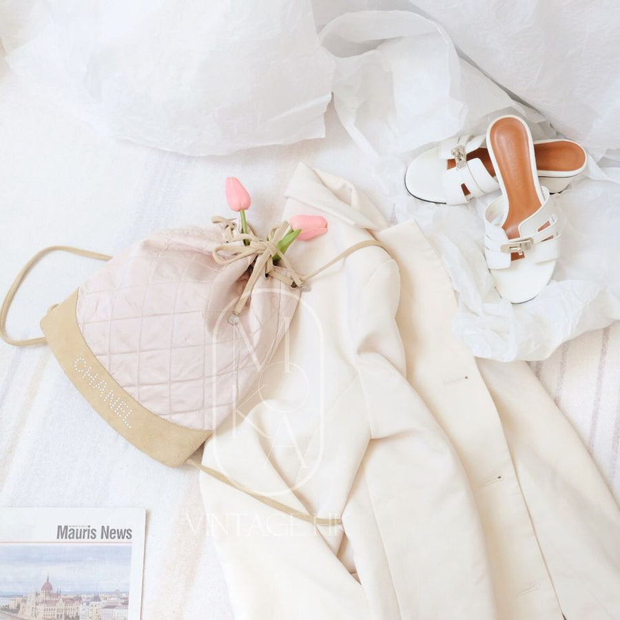 Chanel vintage pink silk drawstring backpack