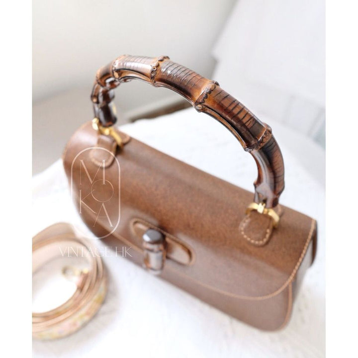 Gucci bamboo top handle leather handbag