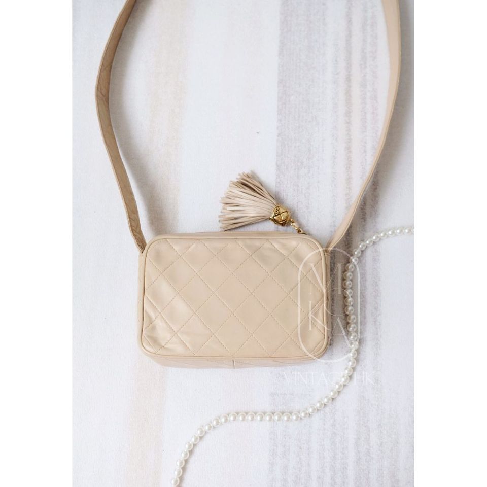 Chanel CC diamond-quilted tassel crossbody bag