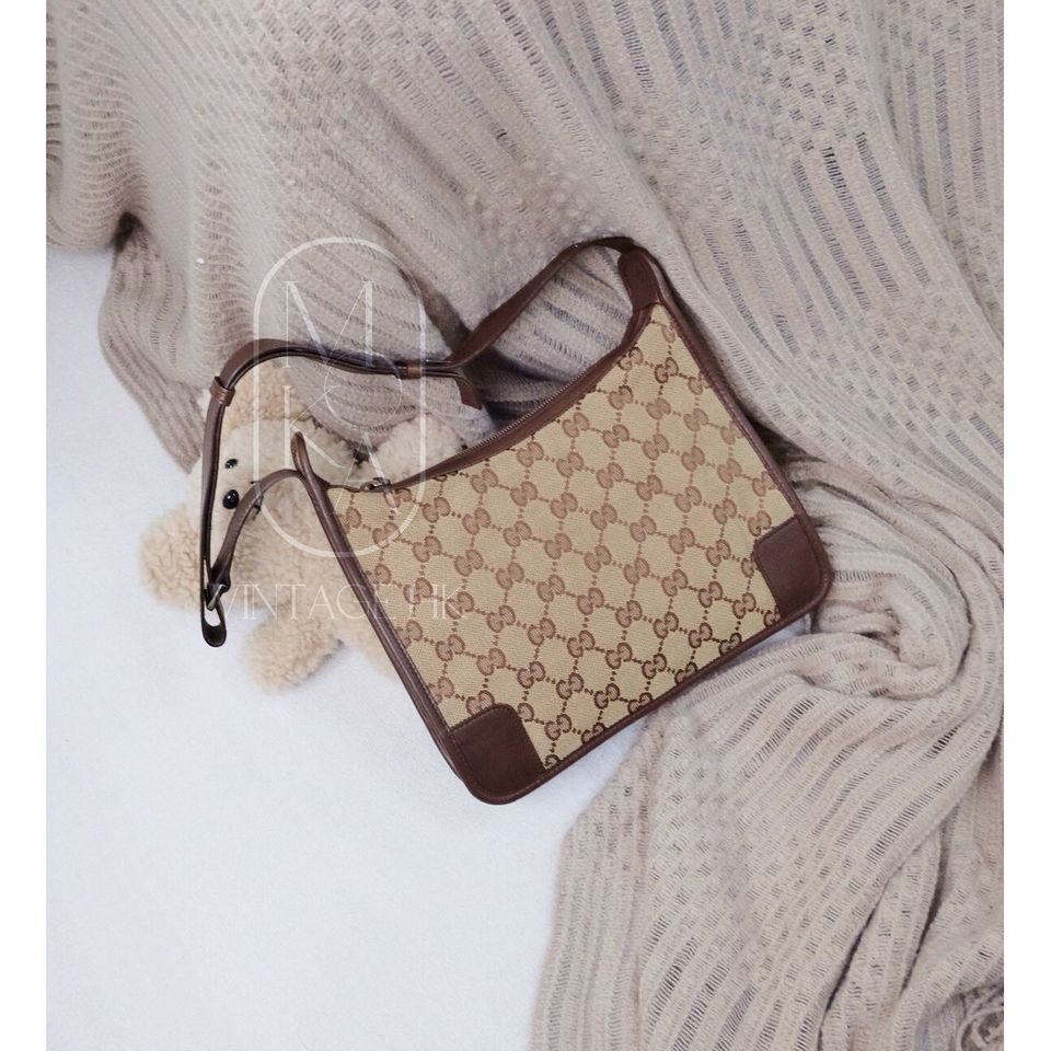 Gucci vintage 90s canvas and leather croissant bag