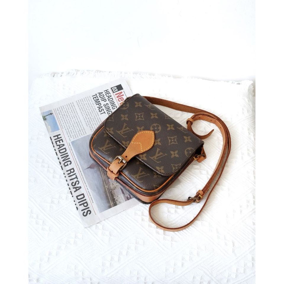 Louis Vuitton shoulder cartouchiere mini vintage brown monogram canvas leather cross body bag