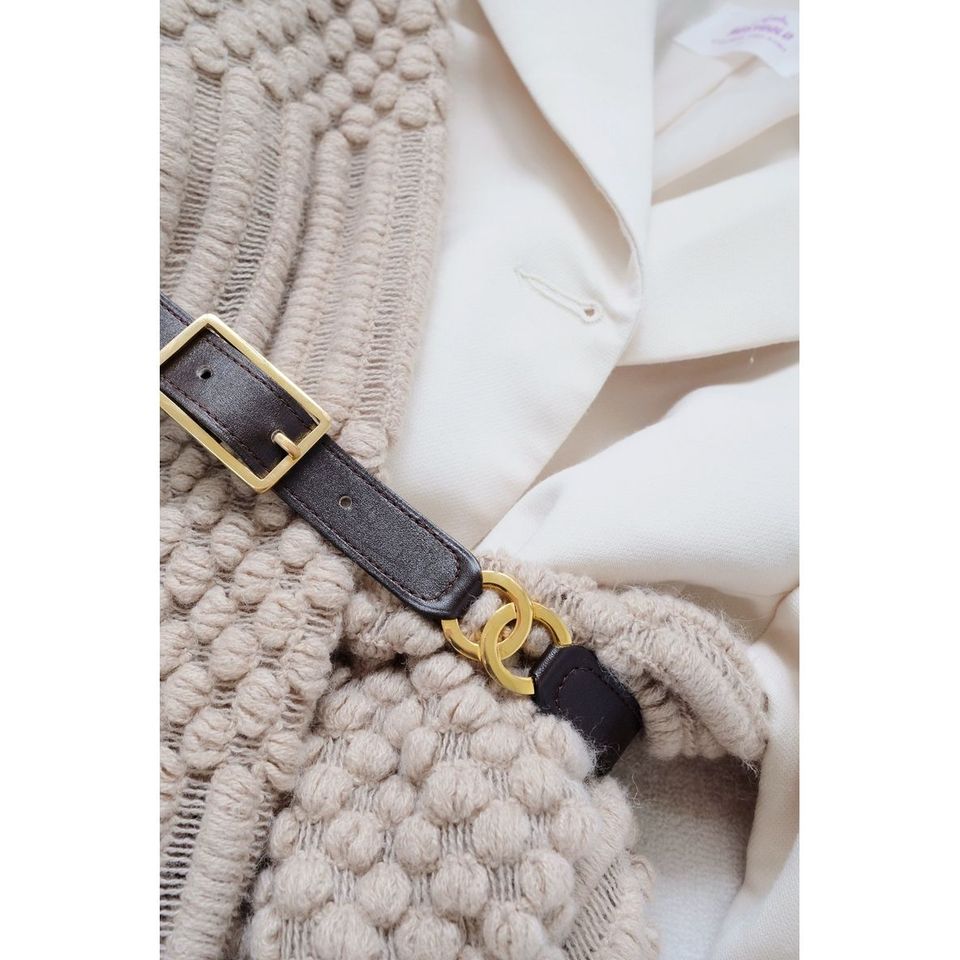 Chanel vintage double logo leather belt brown