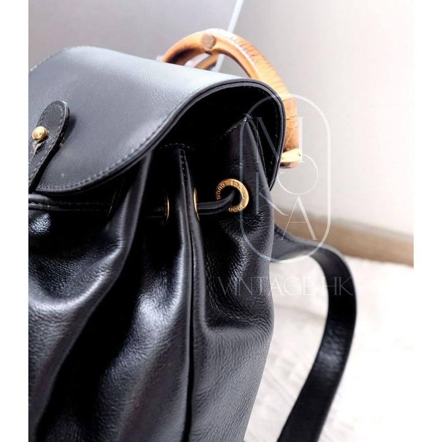 Gucci black vintage mini leather bamboo backpack
