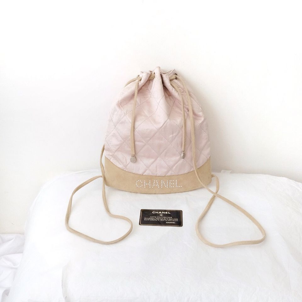Chanel vintage pink silk drawstring backpack