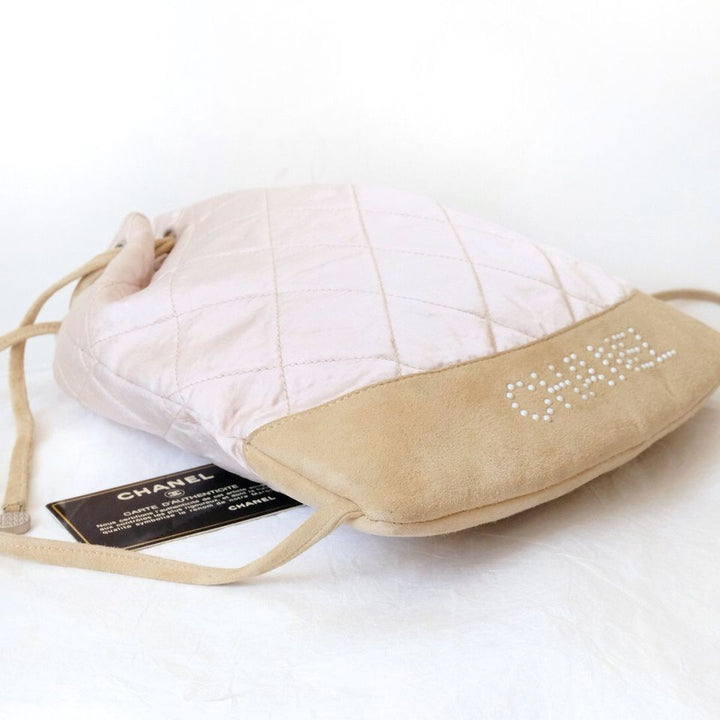 Chanel vintage pink silk drawstring backpack